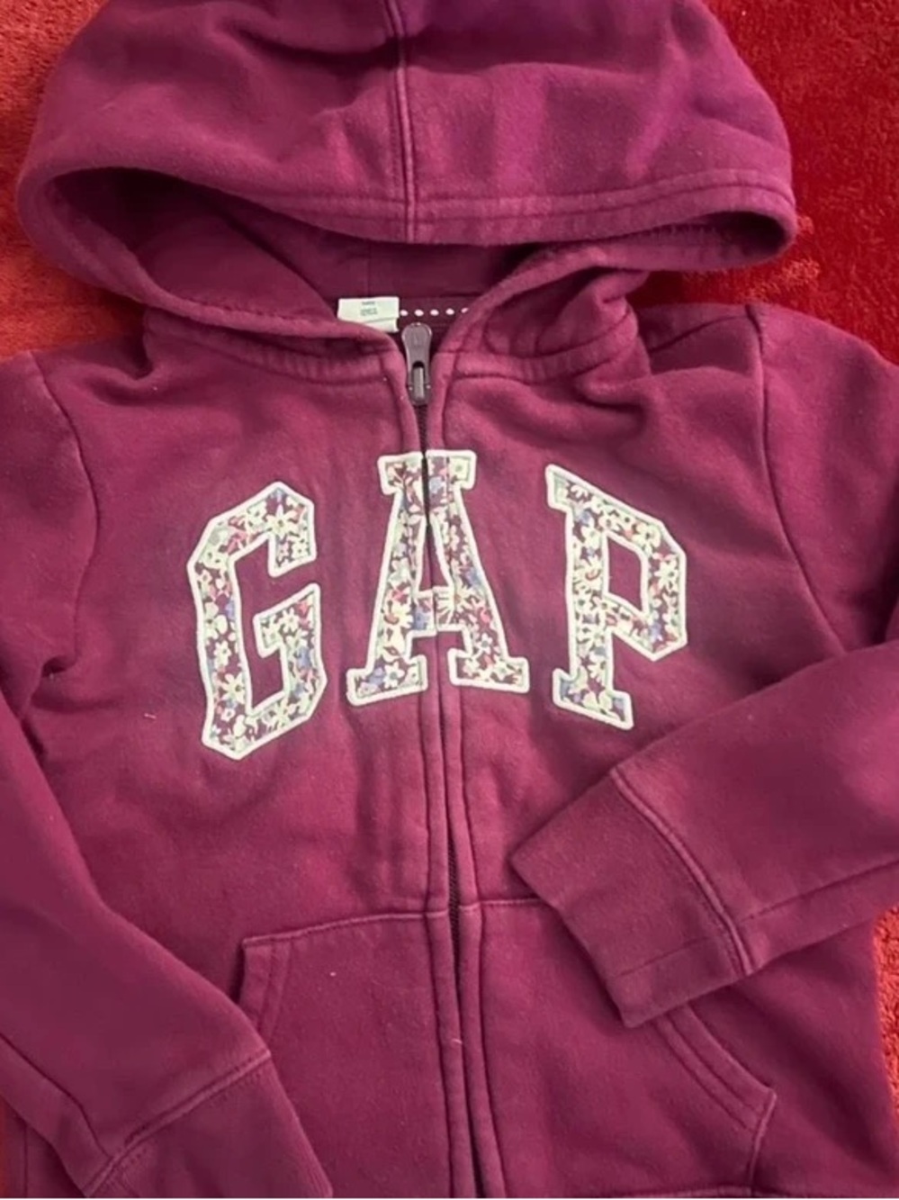 GAP Girls Deep Plum Zip Hoodie with Floral Logo